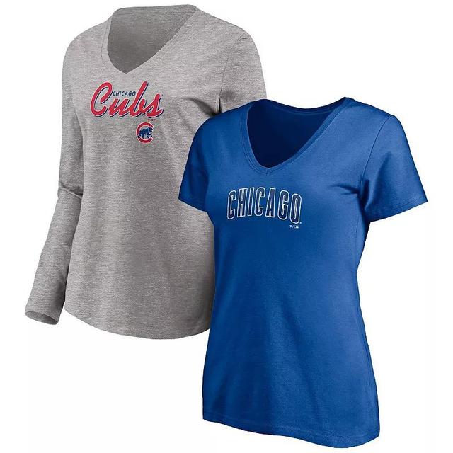 Womens Fanatics Branded Royal/Heathered Gray Chicago Cubs V-Neck T-Shirt Combo Set Product Image