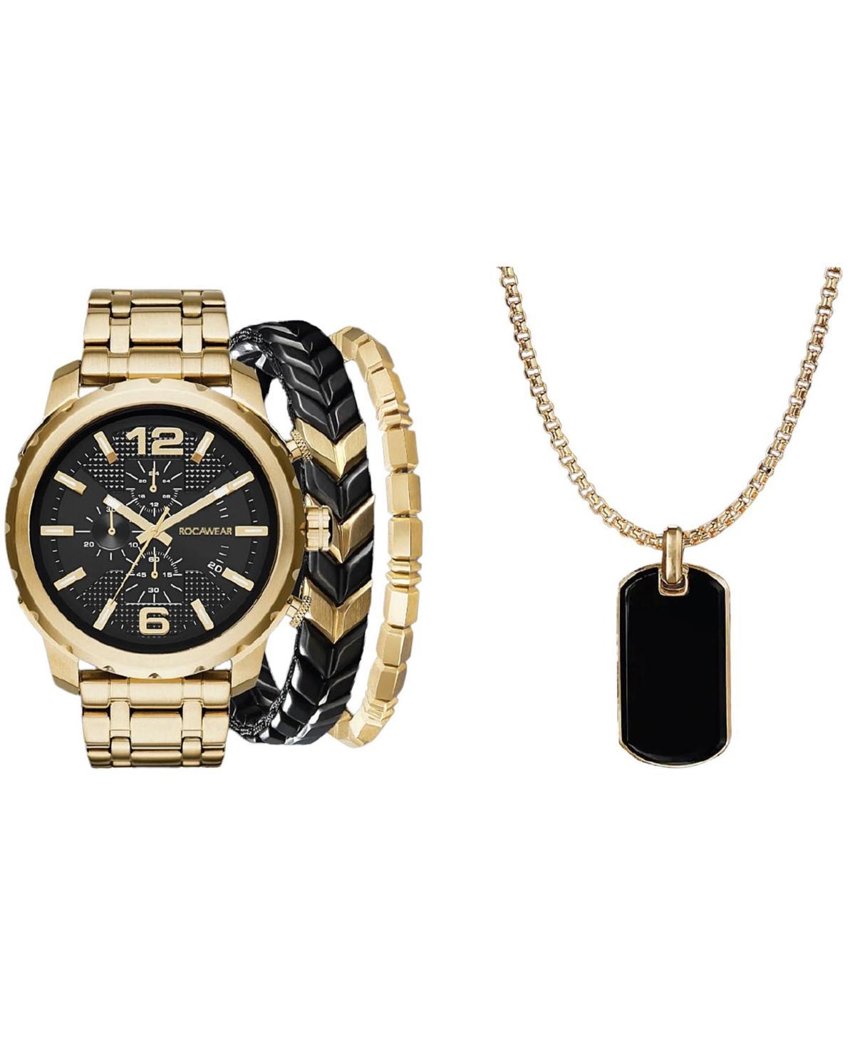 Rocawear Mens Shiny Gold-Tone Metal Bracelet Watch 50mm Set - Black Product Image