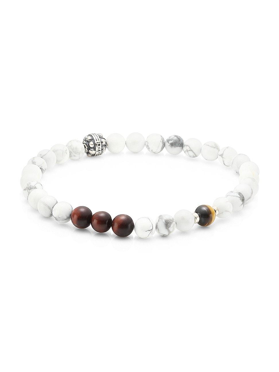 Mens Dakota Sterling Silver, Howlite & Tiger Eye Beaded Bracelet Product Image