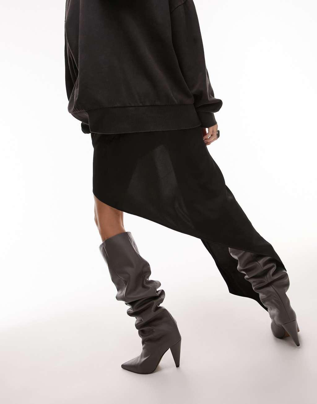 Topshop satin asymmetric drape midi skirt Product Image