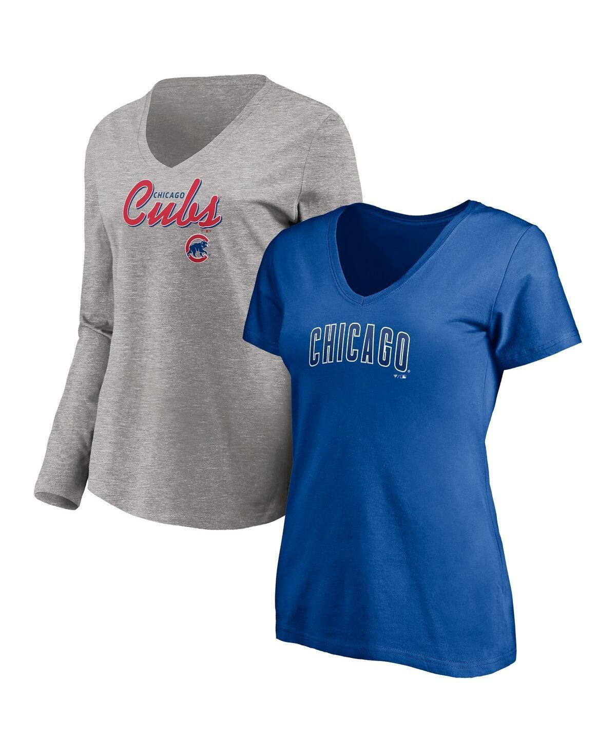 Womens Fanatics Branded /Heathered Gray Chicago Blackhawks Short Sleeve & Long Sleeve V-Neck T-Shirt Combo Pack Product Image