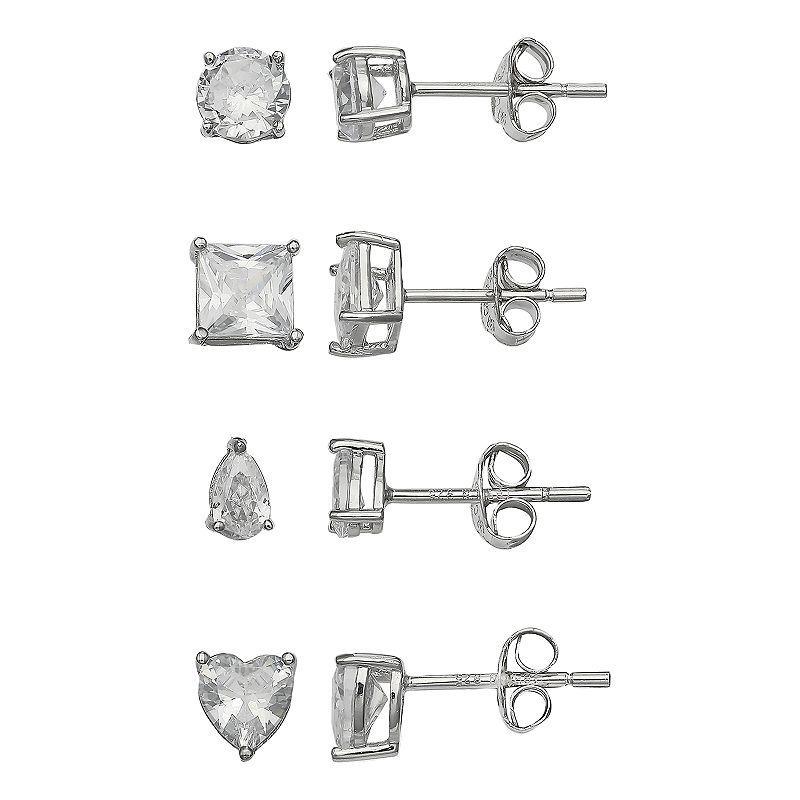 PRIMROSE Sterling Silver Cubic Zirconia Earring Set, Womens, Silver Tone Product Image