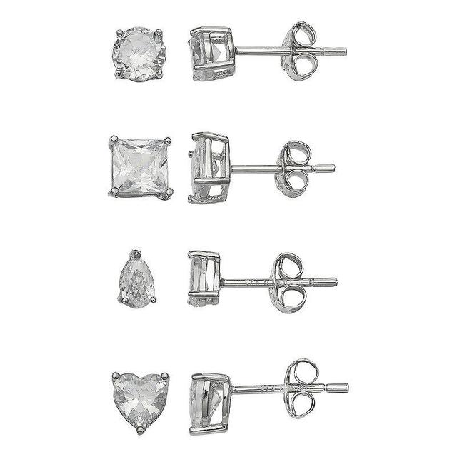 PRIMROSE Sterling Silver Cubic Zirconia Earring Set, Womens, Silver Tone Product Image