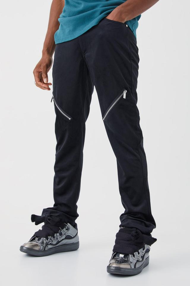 Slim Flare Velour Zip Cargo Pants | boohooMAN USA Product Image