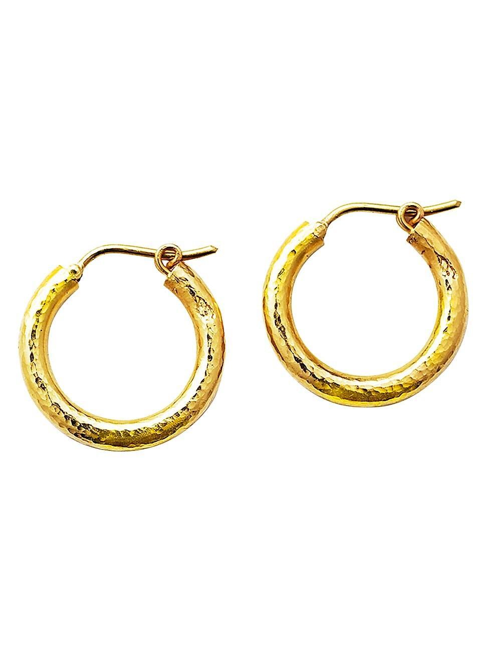 Womens Gold Hammered 19K Yellow Gold Small Hoop Earrings Product Image