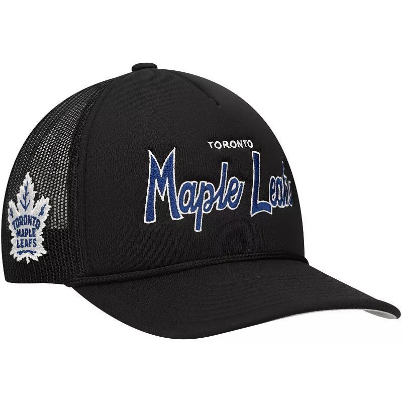 Mens Mitchell & Ness Black Toronto Maple Leafs Script Side Patch Trucker Adjustable Hat Product Image