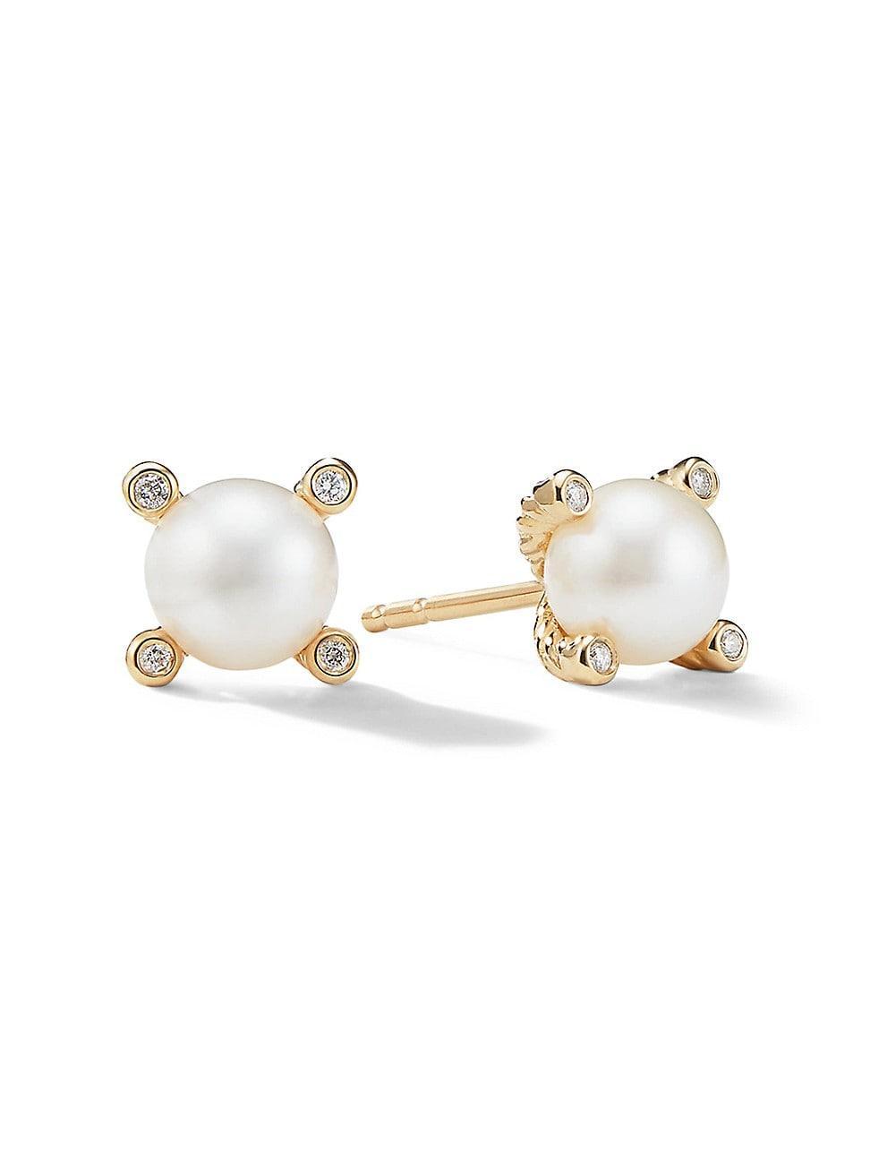 Womens Pearl Earrings with Diamonds in 18K Yellow Gold Product Image