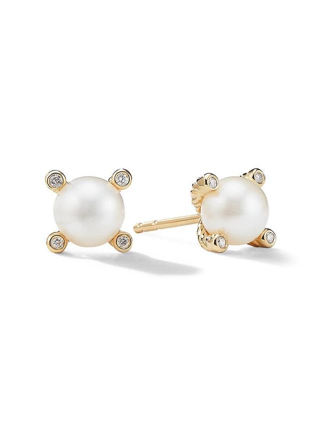 Womens Pearl Earrings with Diamonds in 18K Yellow Gold Product Image