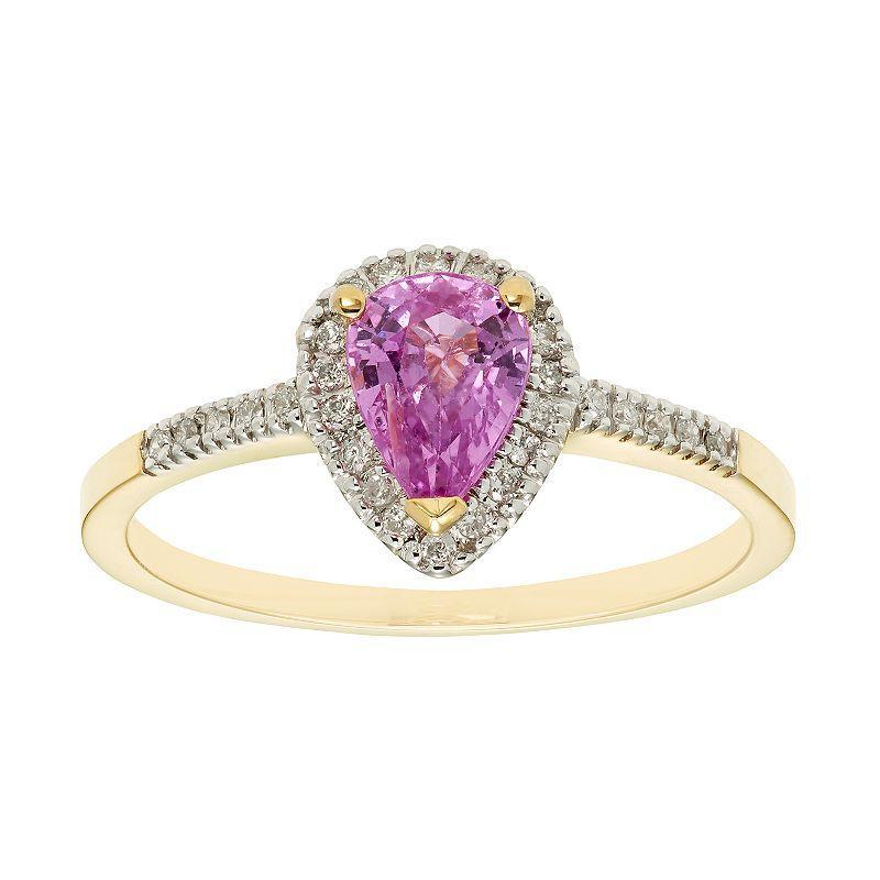 The Regal Collection 14k Gold Pink Sapphire & 1/10 Carat T.W. IGL Certified Diamond Teardrop Ring, Womens Product Image