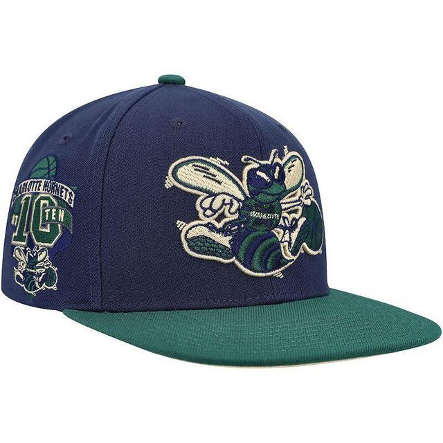 Mens Mitchell & Ness Navy/Green Charlotte Hornets 10th Anniversary Hardwood Classics Grassland Fitted Hat Chr Blue Product Image