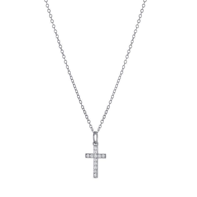 Main and Sterling Sterling Silver Cubic Zirconia Cross Pendant Necklace, Womens White Product Image