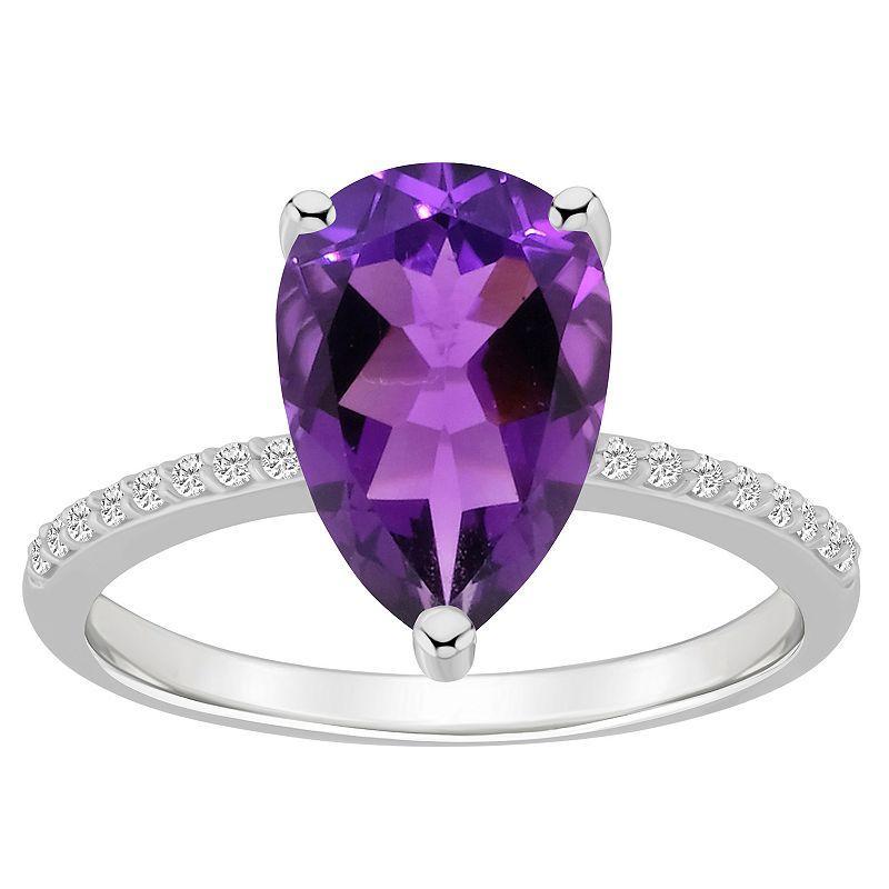 Alyson Layne 14k White Gold Pear Shape Amethyst & 1/10 Carat T.W. Diamond Ring, Womens Purple Product Image