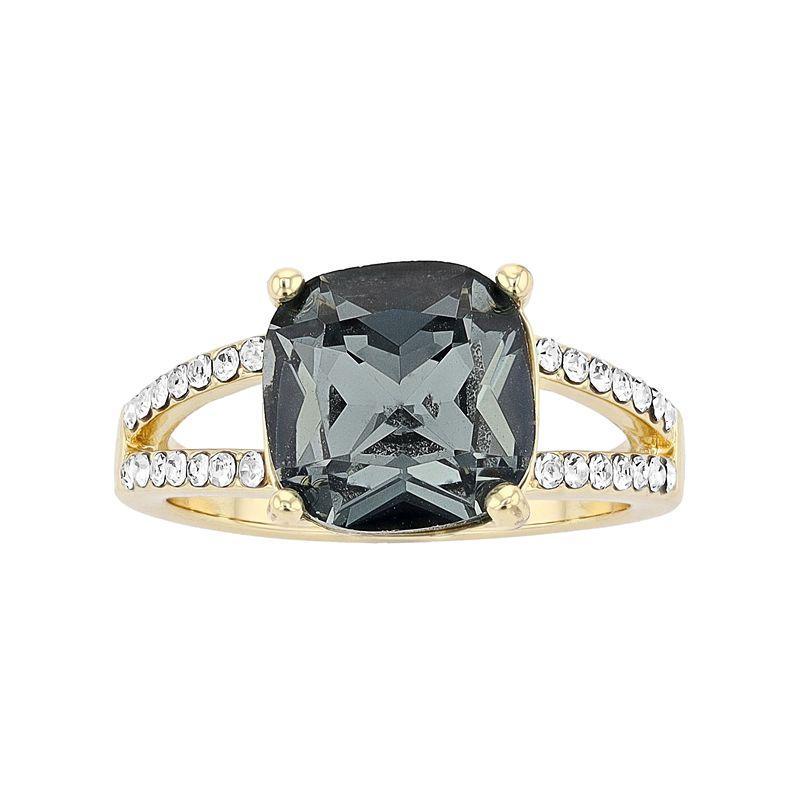 Brilliance Gold Tone Cushion Black Crystal Ring, Womens Gold Tone Black Product Image