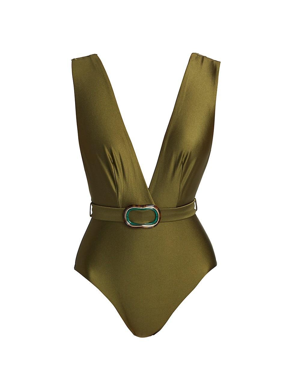 Womens Junie Belted Plunge One-Piece Swimsuit Product Image