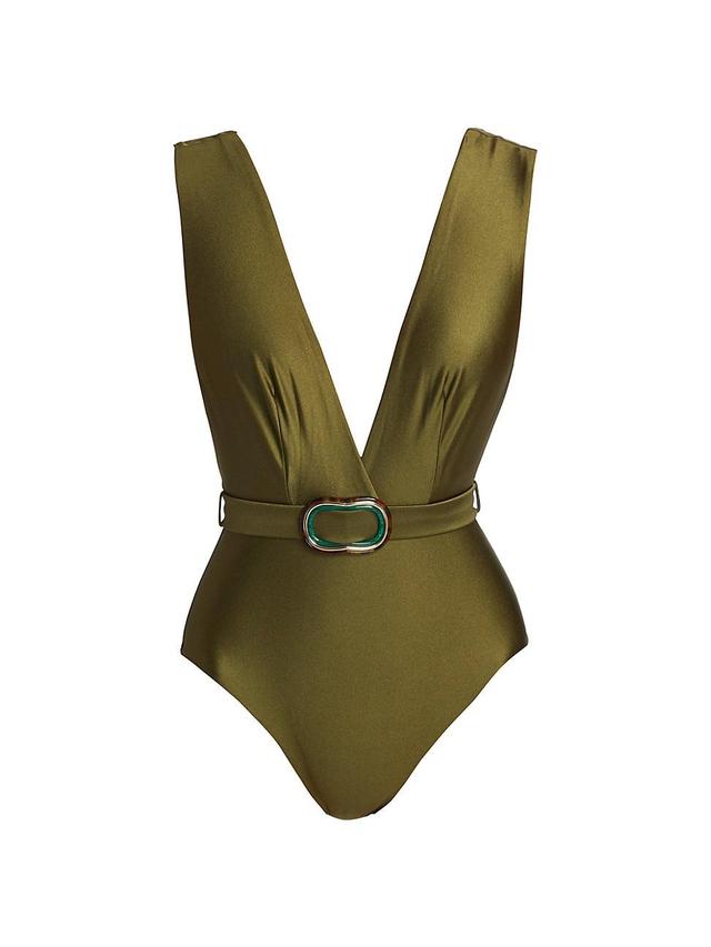 Womens Junie Belted Plunge One-Piece Swimsuit Product Image