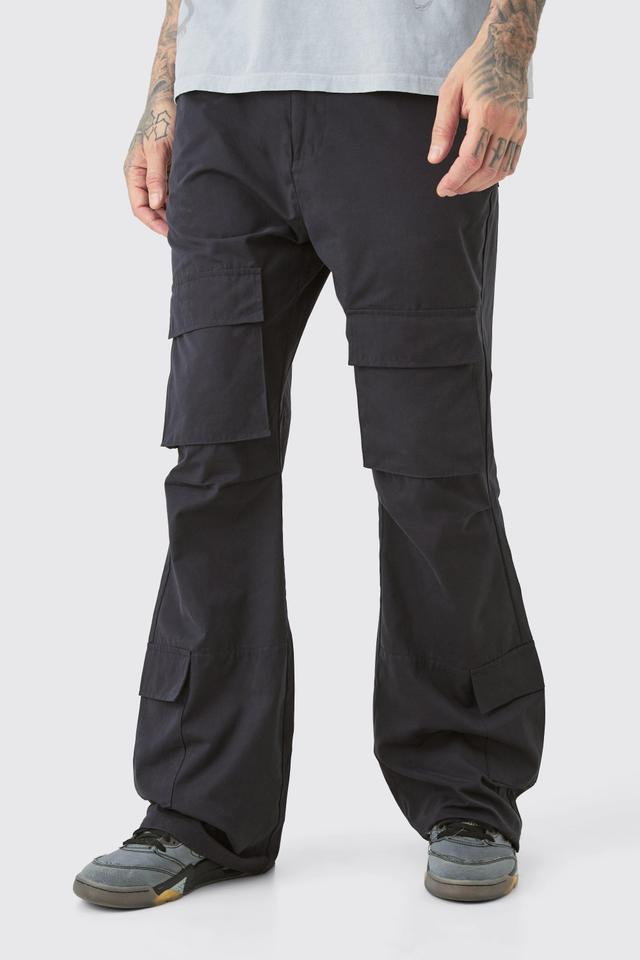 Tall Fixed Waist Relaxed Peached Flare Cargo Pants | boohooMAN USA Product Image