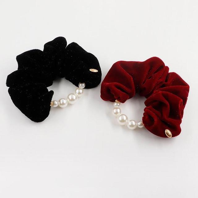 Velvet Faux Pearl Scrunchie Product Image