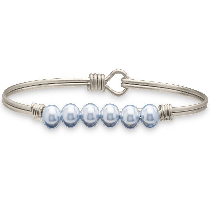 Luca + Danni Crystal Pearl Bangle Bracelet Aqua Iridescent Light Blue, Womens Silver Tone Product Image