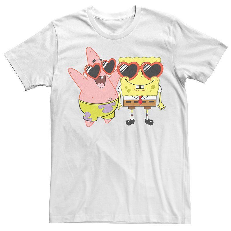 Mens SpongeBob SquarePants & Patrick Heart Glasses Portrait Tee White Product Image