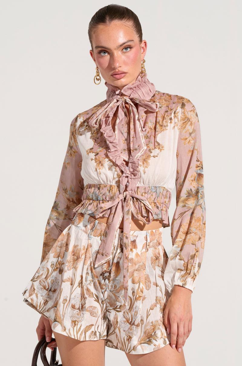 LUCID DREAMS FLORAL TIE NECK BLOUSE Product Image