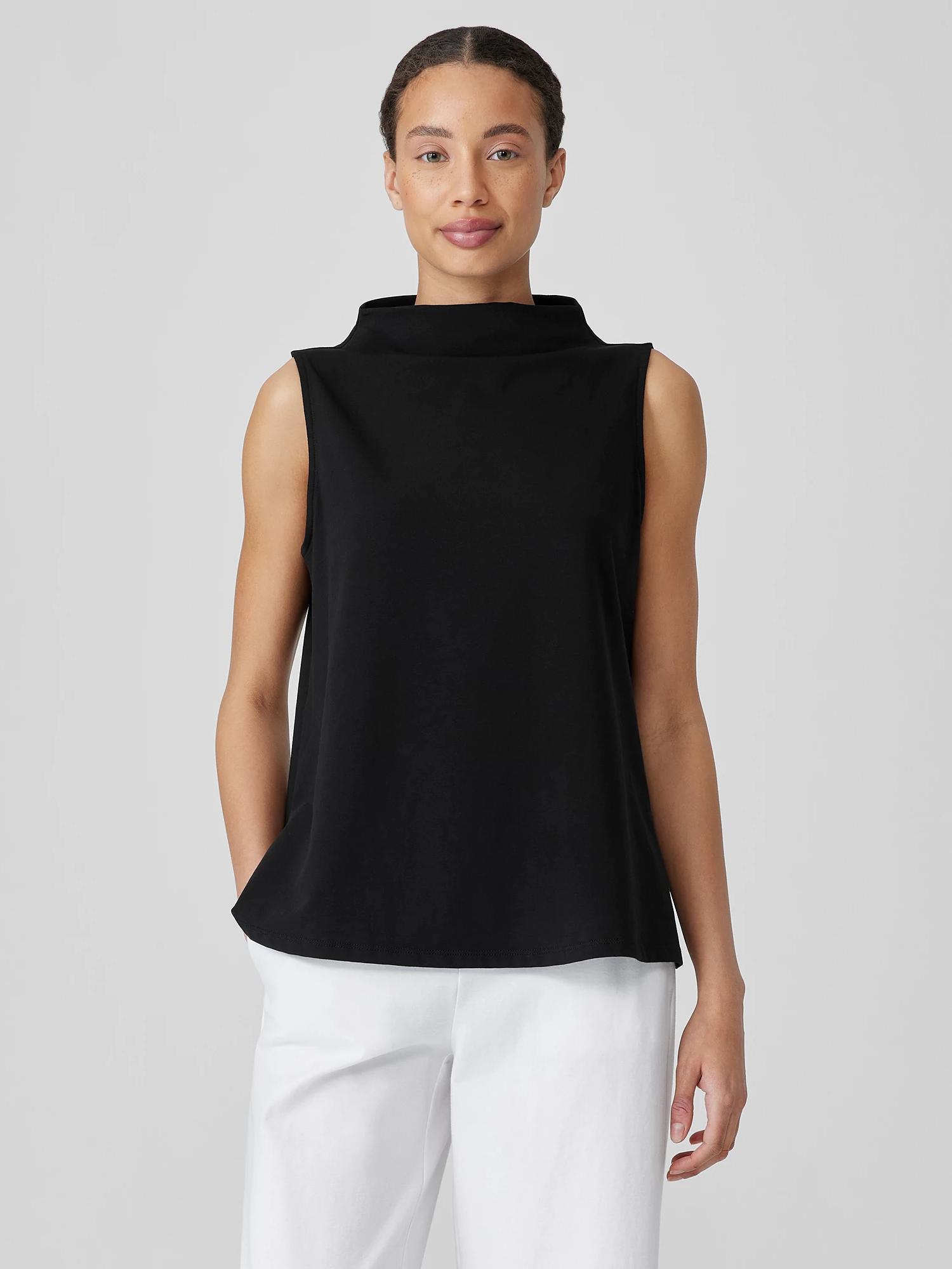 EILEEN FISHER Pima Cotton Stretch Jersey Funnel Neck Tankfemale product image