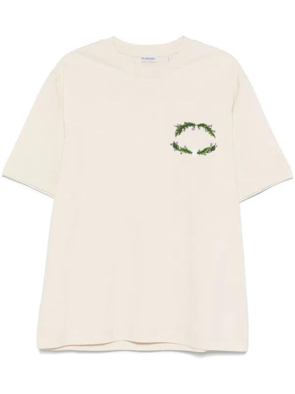 BURBERRY T-shirt Mit Logo-stickerei In Nude & Neutrals Product Image