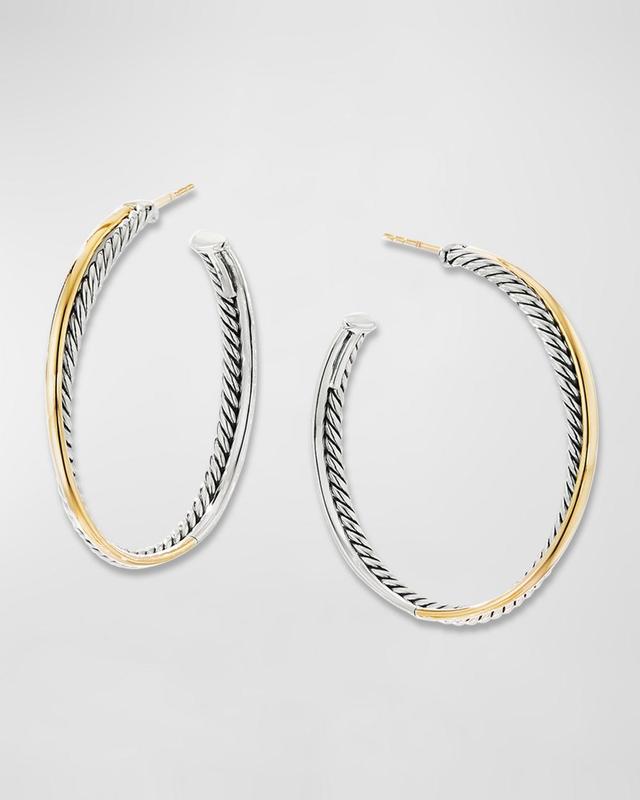 Womens Crossover Hoop Earrings in Sterling Silver with 18K Yellow Gold Product Image