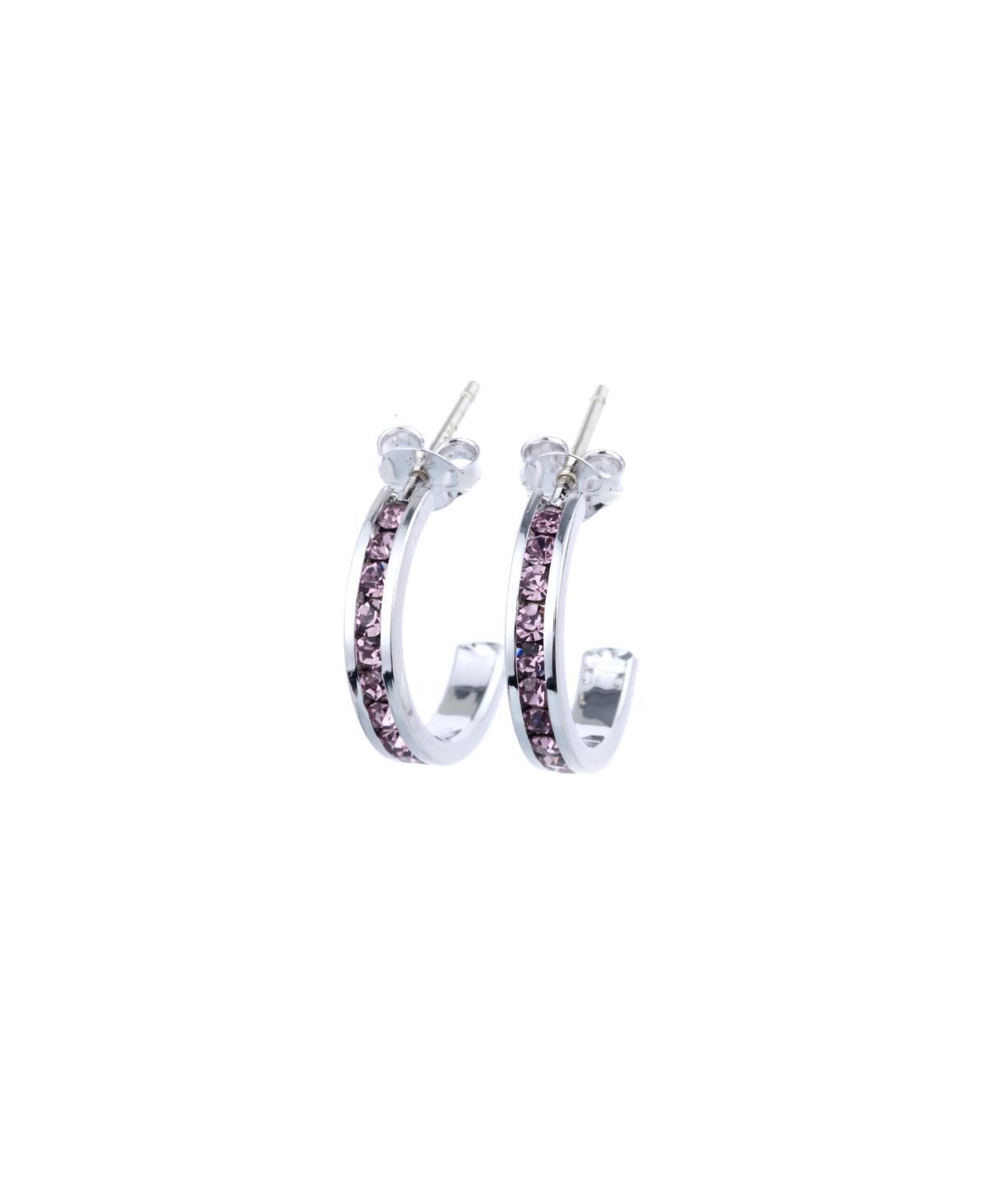 Traditions Jewelry Company Sterling Silver Crystal Semi-Hoop Earrings, Womens, June Product Image