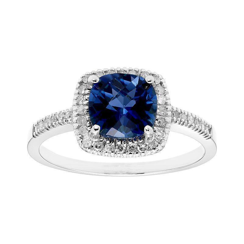 Lab-Created Blue Sapphire 10K Gold & 1/5 Carat T.W. Diamond Frame Ring, Womens Product Image