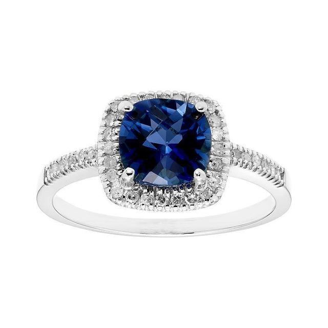 Lab-Created Blue Sapphire 10K Gold & 1/5 Carat T.W. Diamond Frame Ring, Womens Yellow Product Image