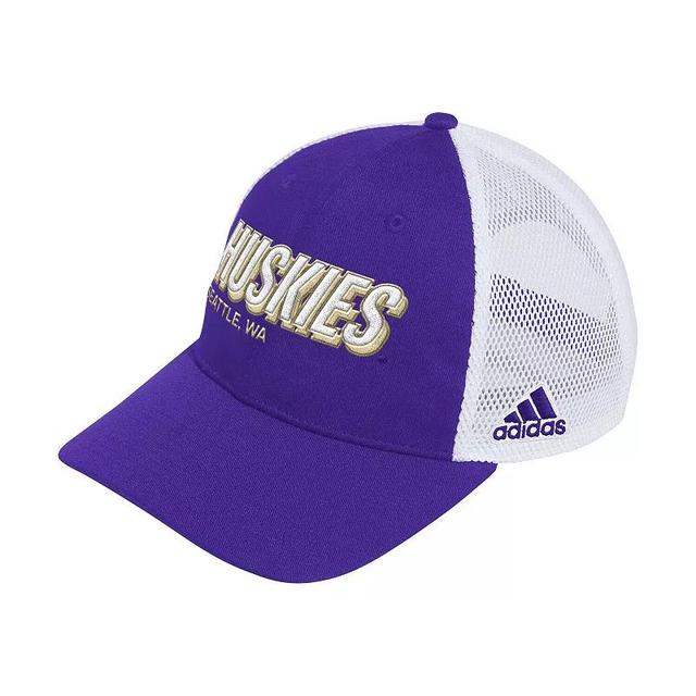 Mens adidas Washington Huskies Mascot Block Letter Slouch Trucker Adjustable Hat Product Image