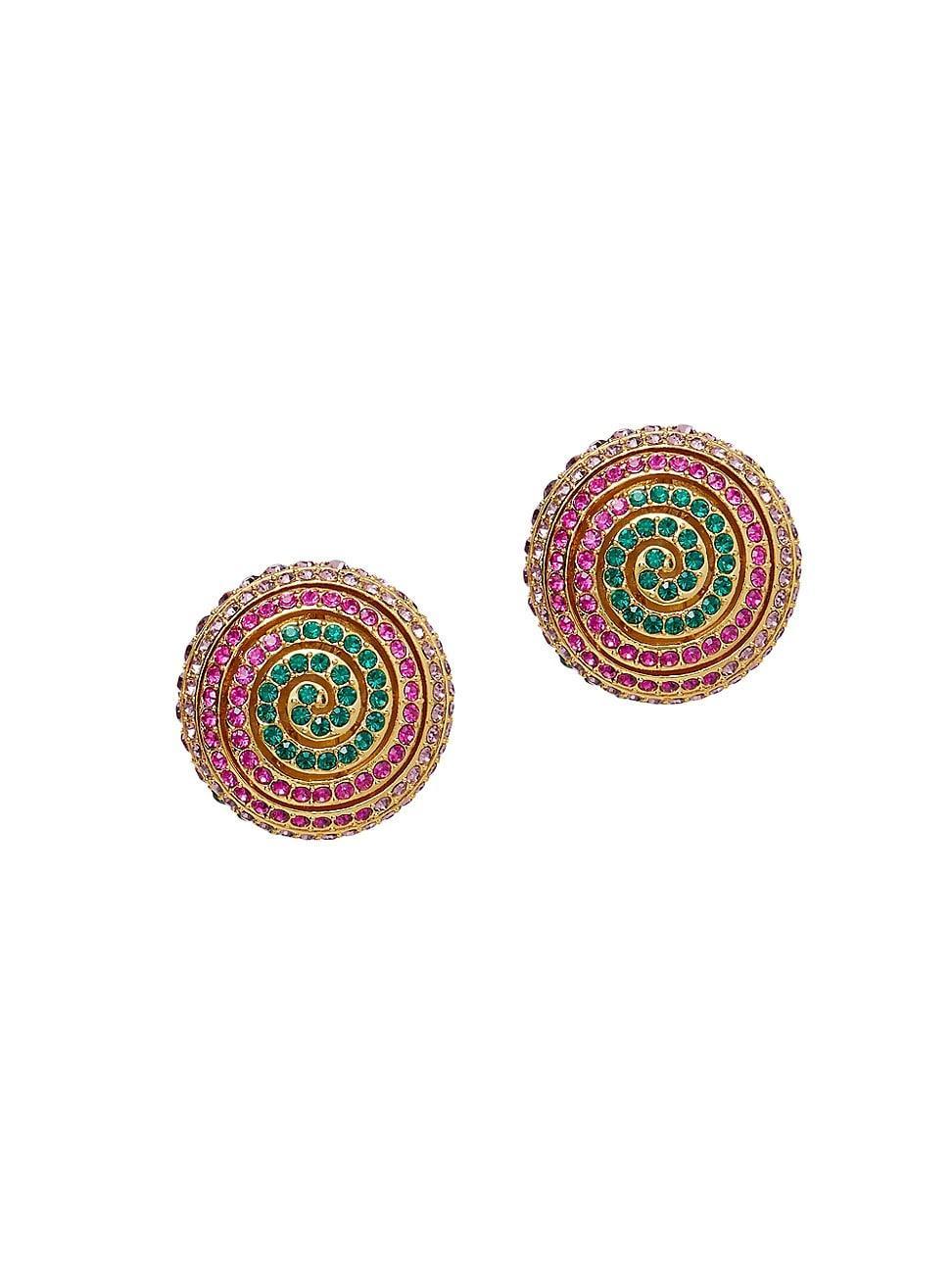 Womens Spiral 14K-Gold-Plated & Crystal Button Earrings Product Image