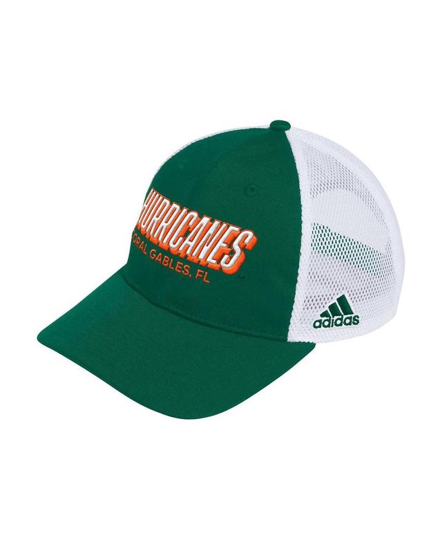 Mens adidas Miami Hurricanes Mascot Block Letter Slouch Trucker Adjustable Hat Product Image