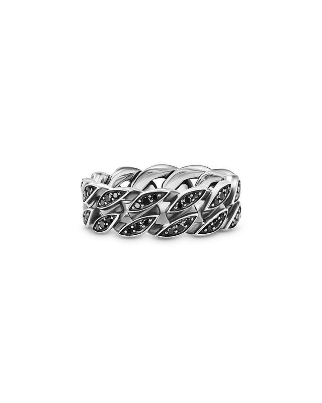 David Yurman Mens Curb Chain Band Ring in Sterling Silver with Black Diamonds, 8mm Product Image