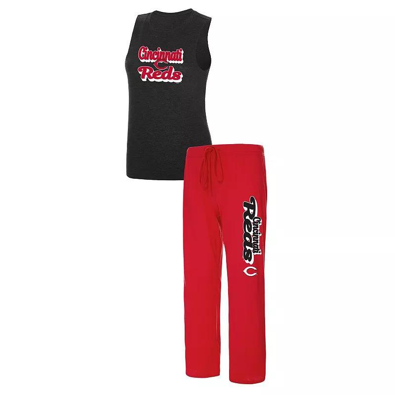 Womens Concepts Sport Red/Black Cincinnati Reds Wordmark Meter Muscle Tank Top & Pants Sleep Set Product Image