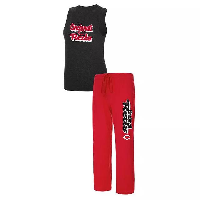 Womens Concepts Sport Red/Black Cincinnati Reds Wordmark Meter Muscle Tank Top & Pants Sleep Set Product Image