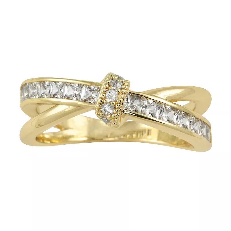 City Luxe Gold Tone Square & Round Cubic Zirconia Crossband Ring, Womens Gold Tone Clear Product Image