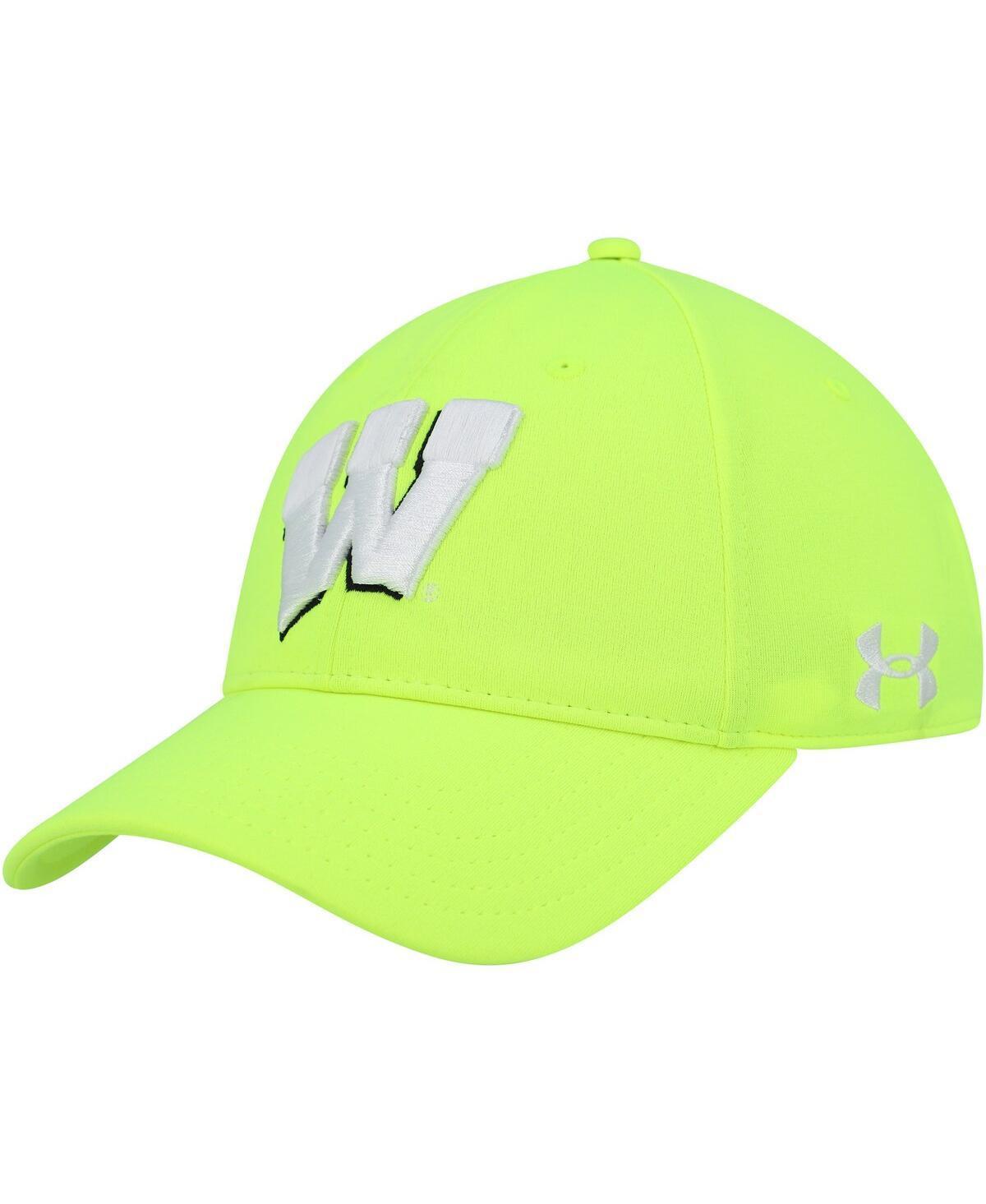 Mens Under Armour Neon Green Wisconsin Badgers Signal Caller Performance Adjustable Hat Product Image