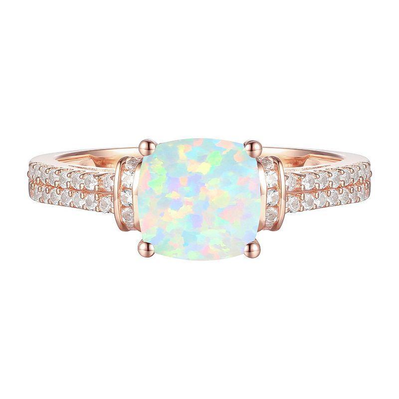 14k Rose Gold Over Silver Lab-Created Opal & Lab-Created White Sapphire Ring, Womens Product Image