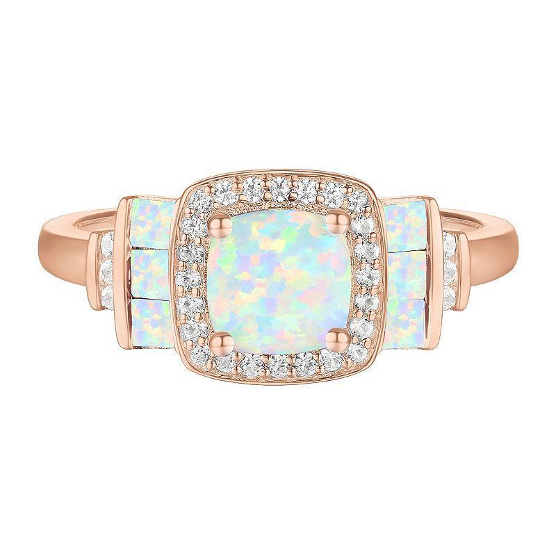 14k Rose Gold Over Silver Lab-Created Opal, Lab-Created White Sapphire Solitaire Ring, Womens Pink Product Image