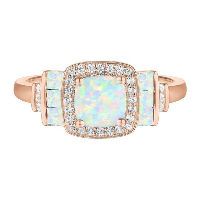 14k Rose Gold Over Silver Lab-Created Opal, Lab-Created White Sapphire Solitaire Ring, Womens Product Image