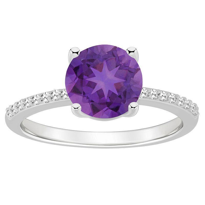 Alyson Layne Sterling Silver 8 mm Round Gemstone & 1/10 Carat T.W. Diamond Ring, Womens Purple Product Image