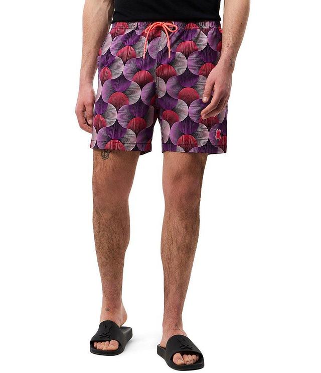 Psycho Bunny Stafford Geometric-Printed 5 3/4#double; Inseam Swim Trunks Product Image