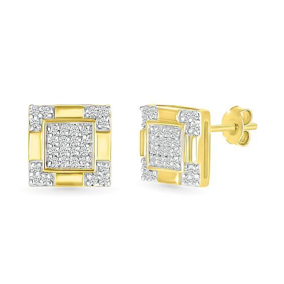 Men's 1/6 CT. T.w. Square-Shaped Multi-Diamond Frame Four-Corner Trio Accent Stud Earrings in 10K Gold Product Image