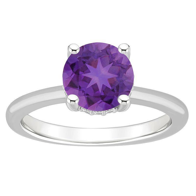 Alyson Layne Sterling Silver 8 mm Round Gemstone & Diamond Accent Ring, Womens Purple Product Image