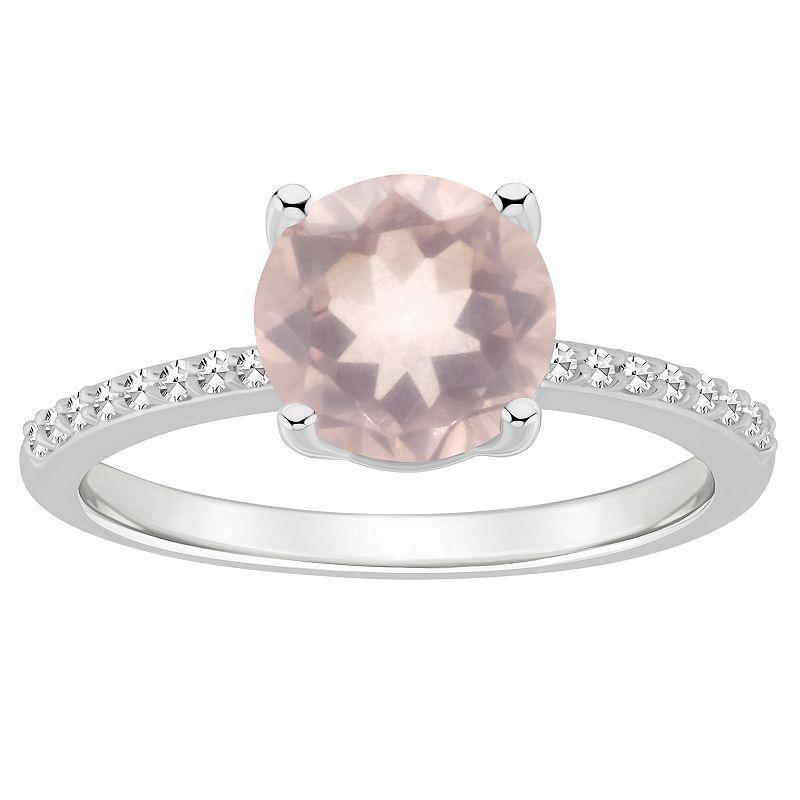 Alyson Layne Sterling Silver 8 mm Round Gemstone & 1/10 Carat T.W. Diamond Ring, Womens, Pink Quartz Product Image