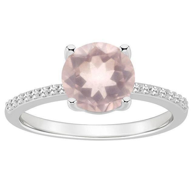 Alyson Layne Sterling Silver 8 mm Round Gemstone & 1/10 Carat T.W. Diamond Ring, Womens, Pink Quartz Product Image