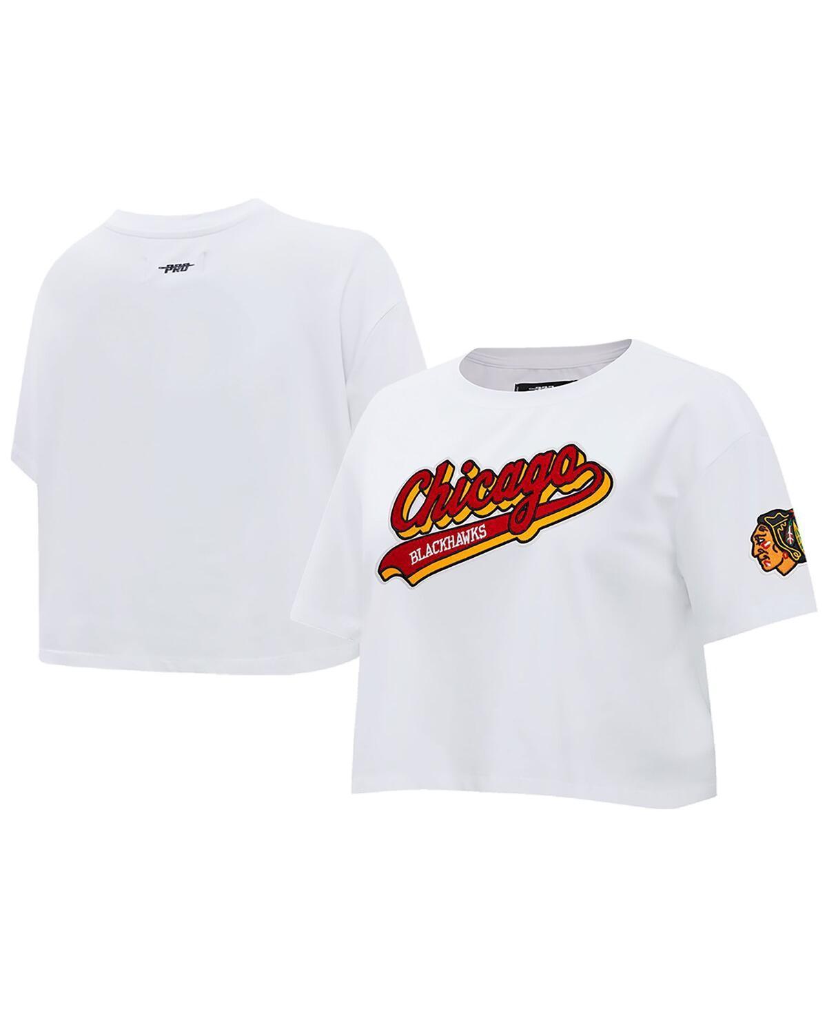 Womens Pro Standard White Chicago Blackhawks Boxy Script Tail Cropped T-shirt Product Image