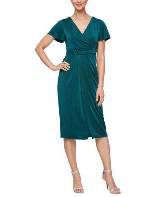 Sl Fashions Womens Jersey V-Neck Short-Sleeve Dress Product Image