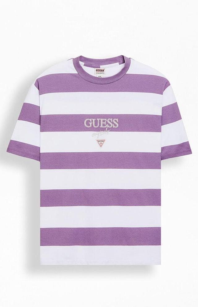 Guess Men's Block Striped T-Shirt in White/Stripes - Product Image